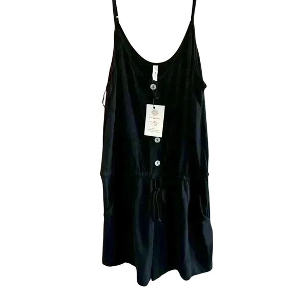 Source Unknown Pants - NWT Romper, Black Button-Front, Rayon Viscose Spandex, Drawstring Casual Lounge